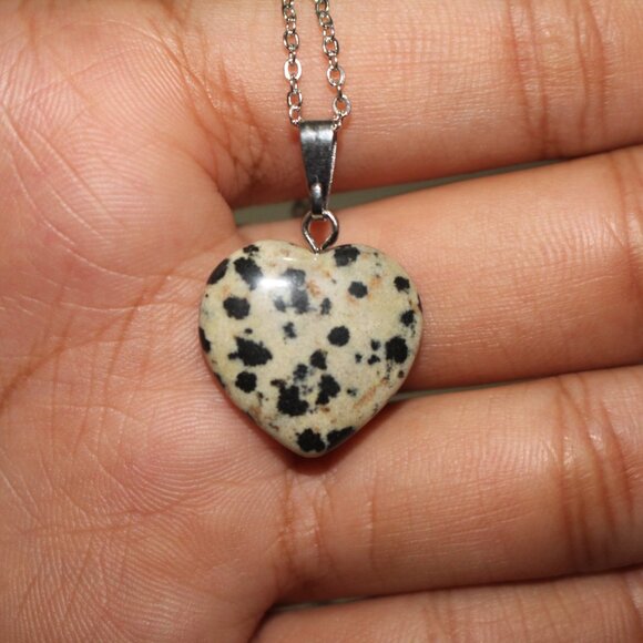Dalmatian Jasper Heart Pendant Necklace – Natural Stone Good Vibes Jewelry - Picture 4 of 6